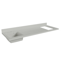 Plan de travail monobloc PlaniQuartz avec évier à gauche blanc - 180 cm