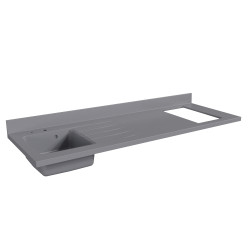 Plan de travail monobloc PlaniQuartz avec évier à gauche gris - 180 cm