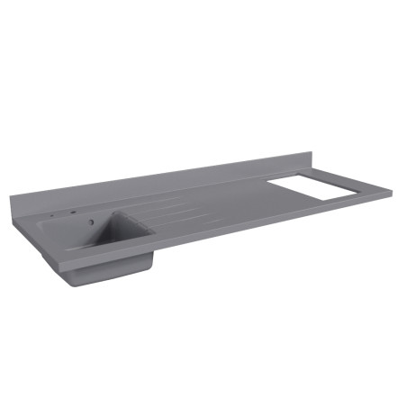 Plan de travail monobloc PlaniQuartz avec évier à gauche gris - 180 cm