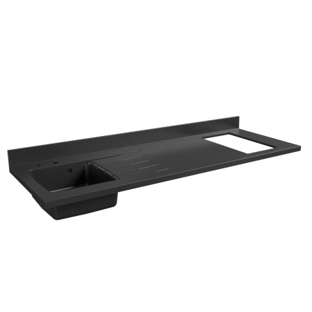 Plan de travail monobloc PlaniQuartz avec évier à gauche noir - 180 cm