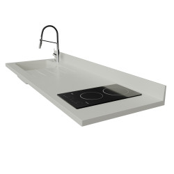 Plan de travail monobloc PlaniQuartz avec évier à gauche blanc - 180 cm