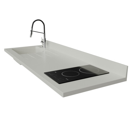 Plan de travail monobloc PlaniQuartz avec évier à gauche blanc - 180 cm