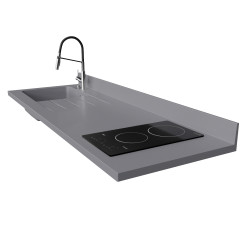 Plan de travail monobloc PlaniQuartz avec évier à gauche gris - 180 cm