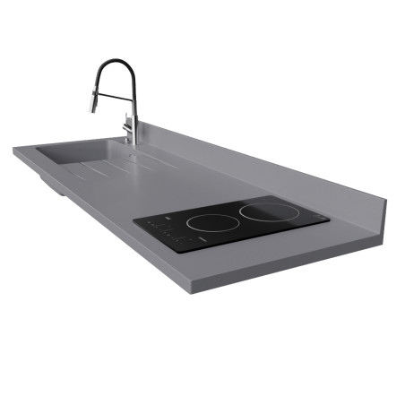 Plan de travail monobloc PlaniQuartz avec évier à gauche gris - 180 cm