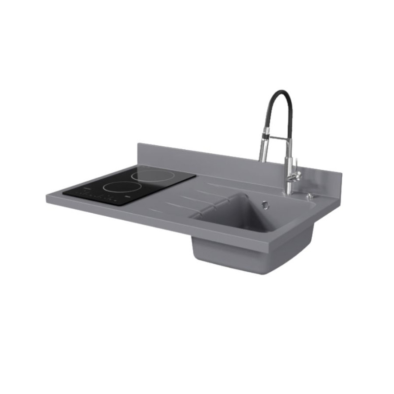 Plan de travail monobloc PlaniQuartz avec évier - 100 cm - Evier à droite coloris Cromo Plan de travail monobloc PlaniQuartz avec évier - 100 cm - Evier à droite coloris Cromo