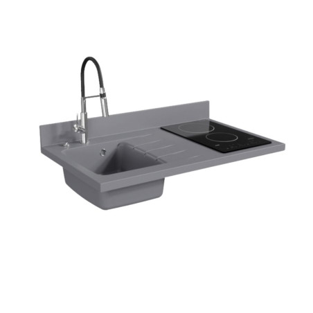 Plan de travail monobloc PlaniQuartz avec évier - 100 cm - Evier à gauche coloris Cromo