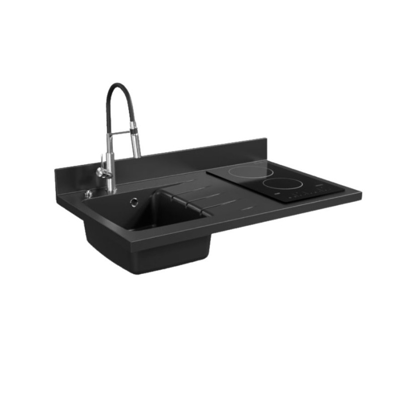 Plan de travail monobloc PlaniQuartz avec évier - 100 cm - Evier à gauche coloris Néro Plan de travail monobloc PlaniQuartz avec évier - 100 cm - Evier à gauche coloris Néro