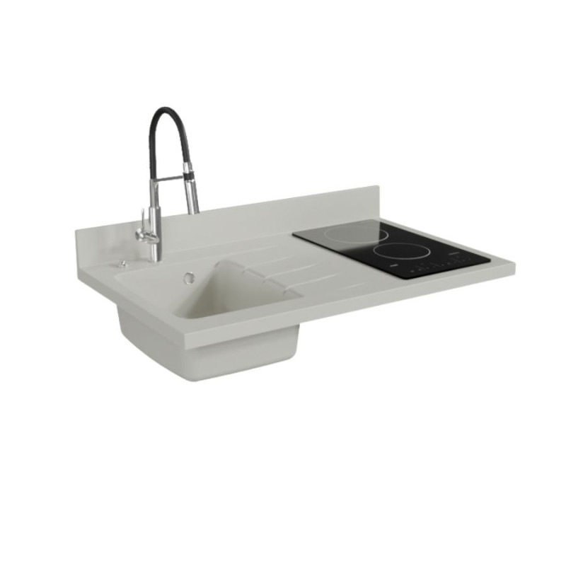 Plan de travail monobloc PlaniQuartz avec évier - 100 cm - Evier à gauche coloris Snova Plan de travail monobloc PlaniQuartz avec évier - 100 cm - Evier à gauche coloris Snova