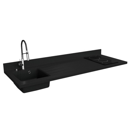 Plan de travail monobloc PlaniQuartz avec évier à gauche noir - 180 cm