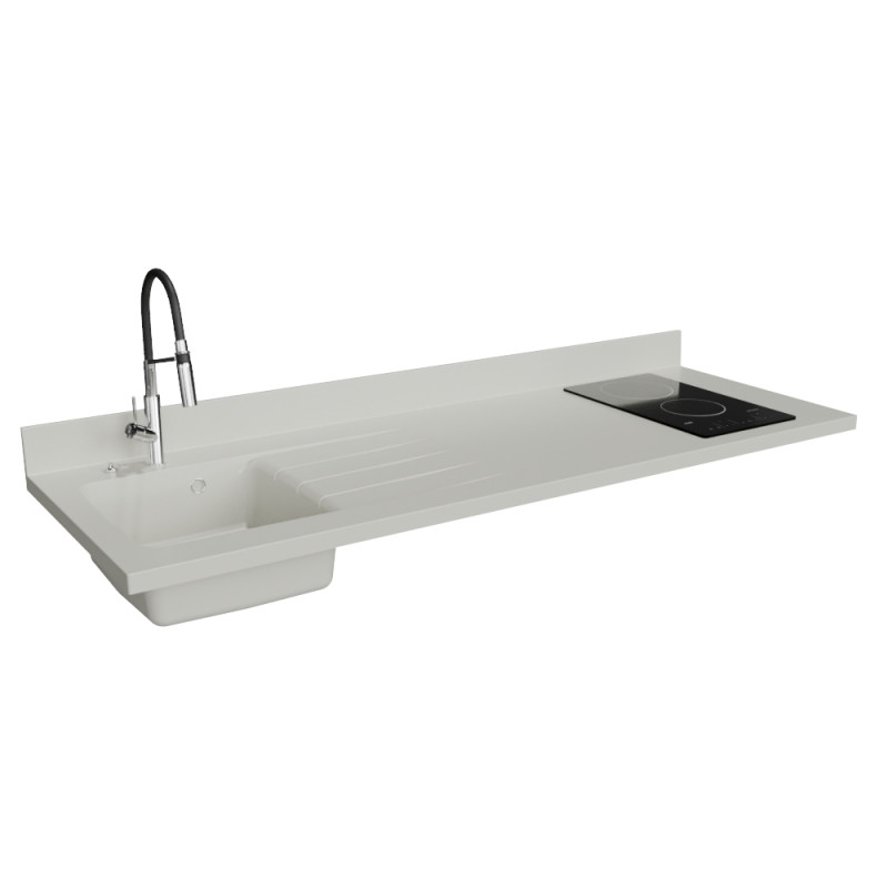 Plan de travail monobloc PlaniQuartz avec évier à gauche blanc - 180 cm Plan de travail monobloc PlaniQuartz avec évier à gauche blanc - 180 cm