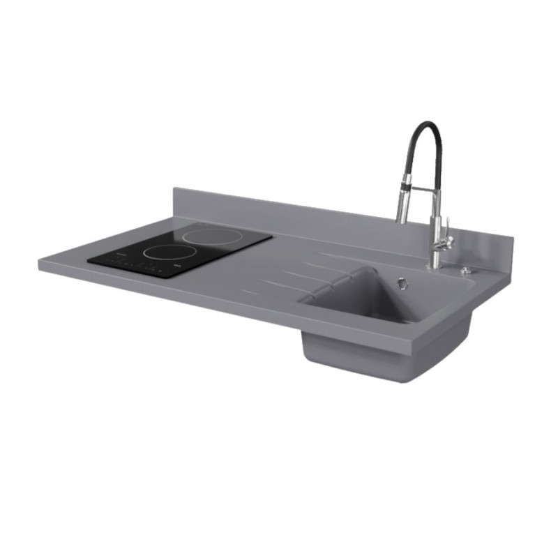 Plan de travail monobloc avec évier intégré PlaniQuartz 120 cm - Evier à droite coloris Cromo Plan de travail monobloc avec évier intégré PlaniQuartz 120 cm - Evier à droite coloris Cromo