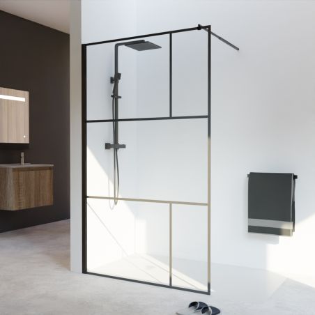 Paroi de douche fixe noire style verrière ATELIA 120 cm