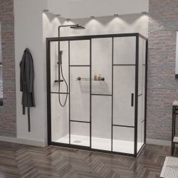 Paroi de douche d'angle effet verrière ATELIA coulissante avec retour fixe 160 cm x 80 cm