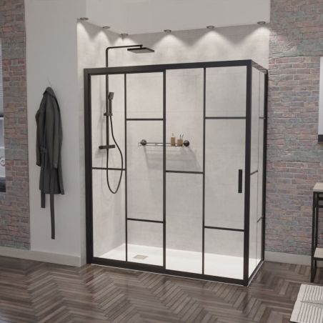 Paroi de douche d'angle effet verrière ATELIA coulissante avec retour fixe 160 cm x 80 cm