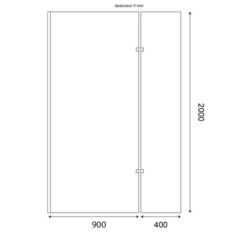 Dimensions paroi de douche fixe CALYPSO verre 8 mm avec volet pivotant - 90+40 x 200cm
