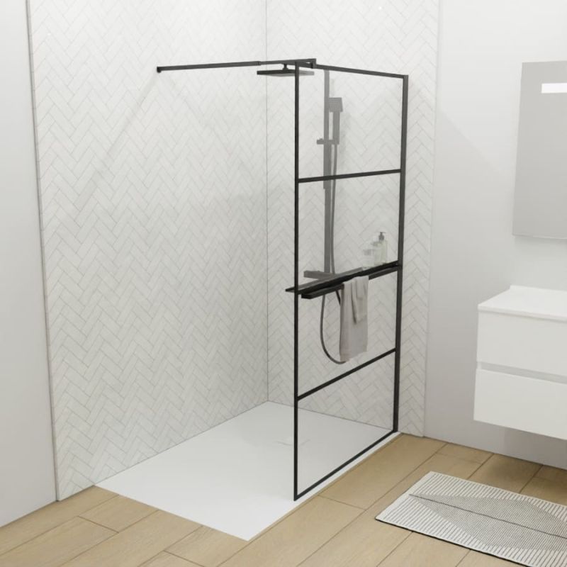 Paroi de douche noir mat avec porte-serviette et tablette DARKY 100 cm Paroi de douche noir mat avec porte-serviette et tablette DARKY 100 cm