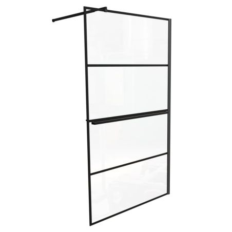 Paroi de douche noir mat avec porte-serviette et tablette DARKY 100 cm 