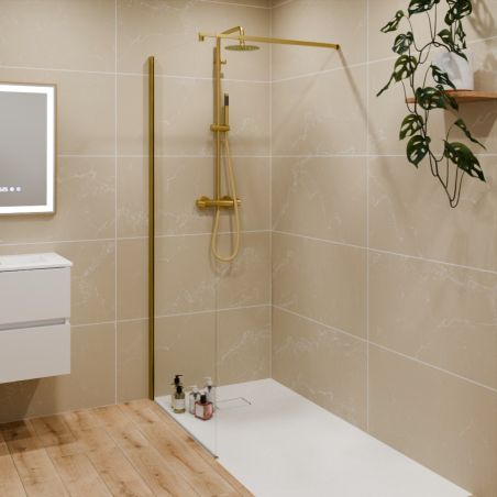 Paroi de douche fixe 90 cm GOLDY - Profilé doré - Verre 8 mm