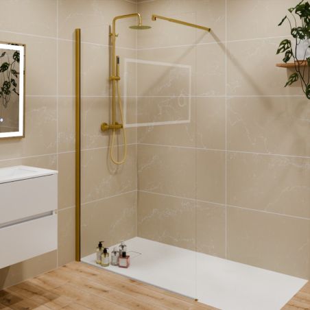 Paroi de douche fixe 120 cm GOLDY - Profilé doré - Verre 8 mm