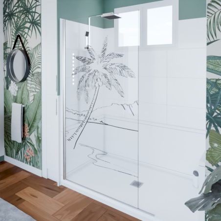 Paroi de douche fixe 100 cm PALMA - Profilé chromé - Verre 8 mm sérigraphié