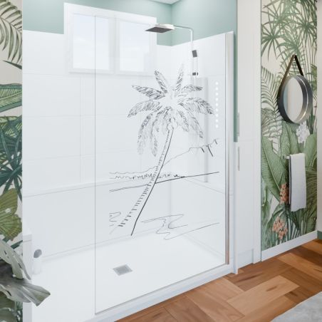 Paroi de douche fixe 120 cm PALMA - Profilé chromé - Verre 8 mm sérigraphié