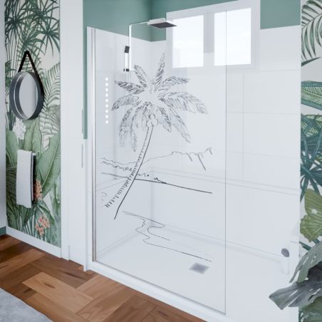 Paroi de douche fixe 120 cm PALMA - Profilé chromé - Verre 8 mm sérigraphié