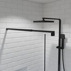 Paroi de douche fixe sérigraphié MANHATTAN - Profilé noir - Verre 8 mm