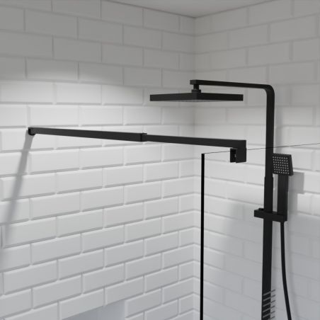 Paroi de douche fixe sérigraphié MANHATTAN - Profilé noir - Verre 8 mm