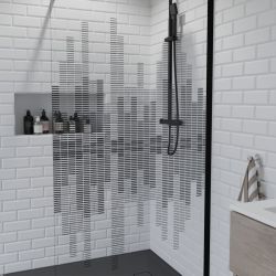 Paroi de douche fixe 100 cm sérigraphié MANHATTAN - Profilé noir - Verre 8 mm