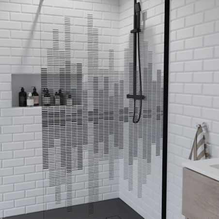 Paroi de douche fixe 100 cm sérigraphié MANHATTAN - Profilé noir - Verre 8 mm