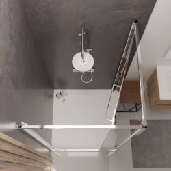 Paroi de douche d'angle porte rentrante CLEVER vue du dessus - Profilé chromé - Verre 6 mm sérigraphié