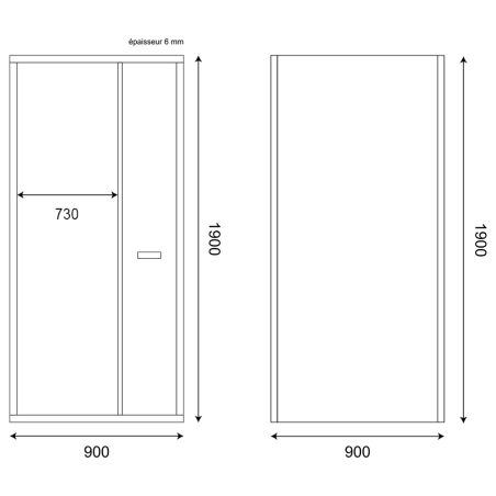 Dimensions paroi de douche d'angle porte rentrante 90 cm CLEVER - Profilé chromé - Verre 6 mm sérigraphié