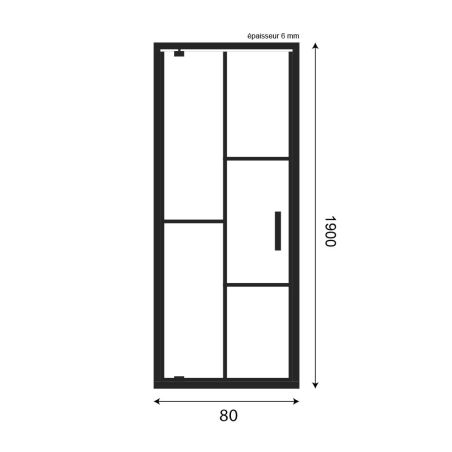 Dimensions paroi de douche d'angle porte pivotante 80 cm ATELIA - Profilé noir - Verre 6 mm sérigraphié