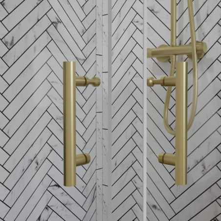 Paroi de douche d'angle coulissante 90 cm GOLDY - Profilé doré - Verre 6 mm