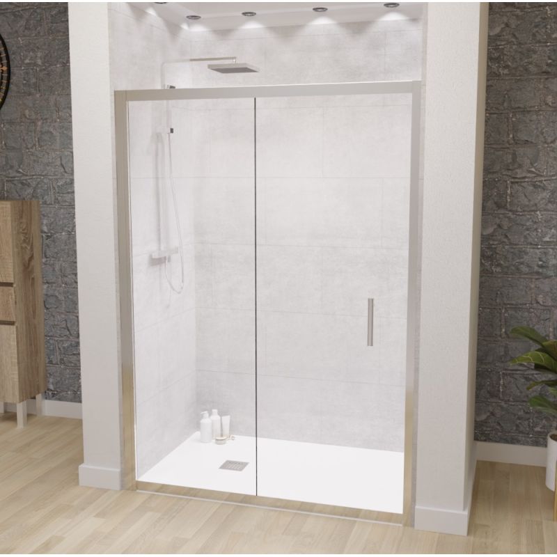 Paroi de douche coulissante 140 cm NERINA - Profilé chromé - Verre 6 mm Paroi de douche coulissante 140 cm NERINA - Profilé chromé - Verre 6 mm