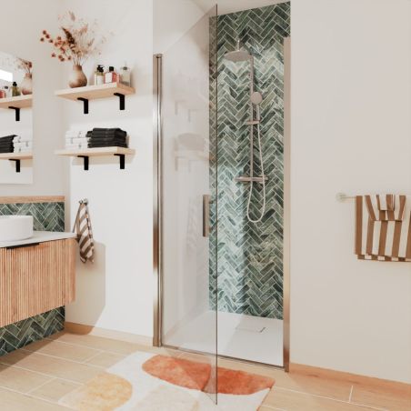 Porte de douche pivotante 90 cm DYLANE - Profilé chromé - Verre 6mm