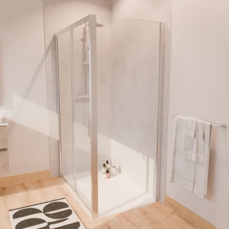 Paroi d'angle NERINA - Porte coulissante 120 cm + Retour fixe 80 cm - Profilé chromé
