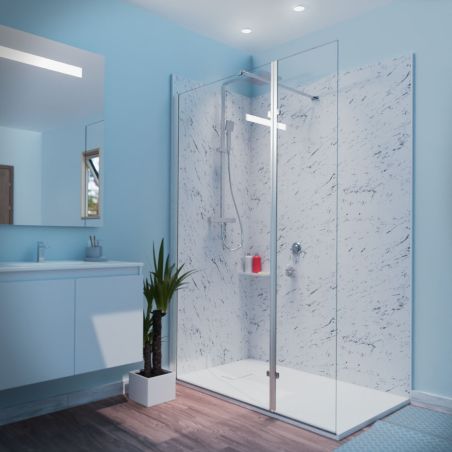 Paroi de douche fixe avec volet pivotant 90 cm + volet pivotant 40 cm CALYPSO - Profilé chromé - Verre 8 mm