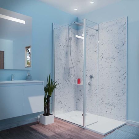 Paroi de douche fixe avec volet pivotant 90 cm + volet pivotant 40 cm CALYPSO - Profilé chromé - Verre 8 mm