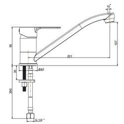 Dimensions mitigeur évier chromé AMY - Tarif PRO