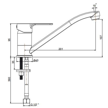 Dimensions mitigeur évier chromé AMY - Tarif PRO