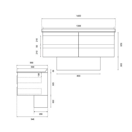 Dimensions caisson de meuble salle de bain ARLEQUIN 140 cm