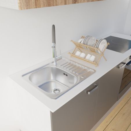 Evier inox 1 bac avec égouttoir 58 cm x 48 cm EVINOX