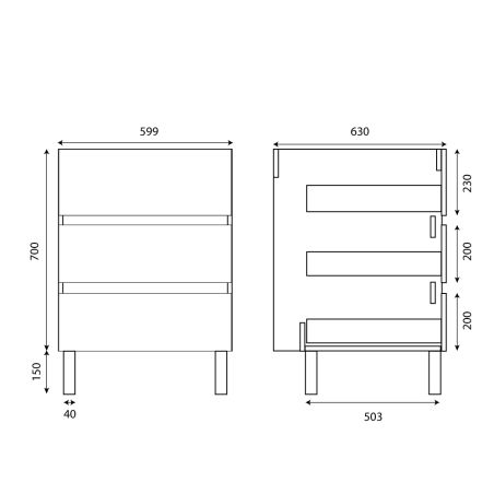 Caisson sous vasque spécial lave-linge KORA 60 cm - Dimensions