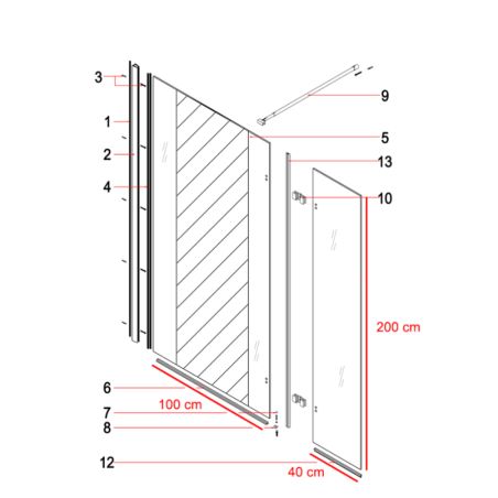 Paroi de douche fixe effet miroir avec volet pivotant BAYA - Profilé chromé - Verre 8 mm