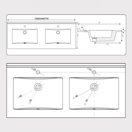 Plan double vasque en résine RESIPLAN - 140 x 55 cm 