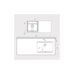 Plan simple vasque déportée à gauche en résine RESIPLAN - 124 x 65 cm 