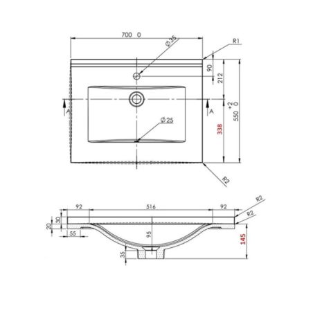 Plan simple vasque en résine RESIPLAN - 70 x 55 cm 