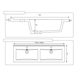 Plan double vasque en céramique CERAPLAN v2 - 120 x 46 cm