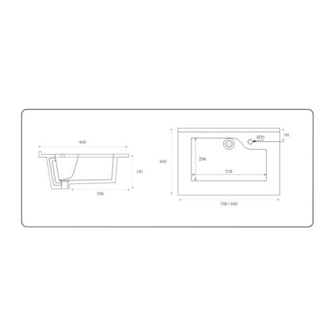 Plan simple vasque gris en résine RESILOGE - 70 cm